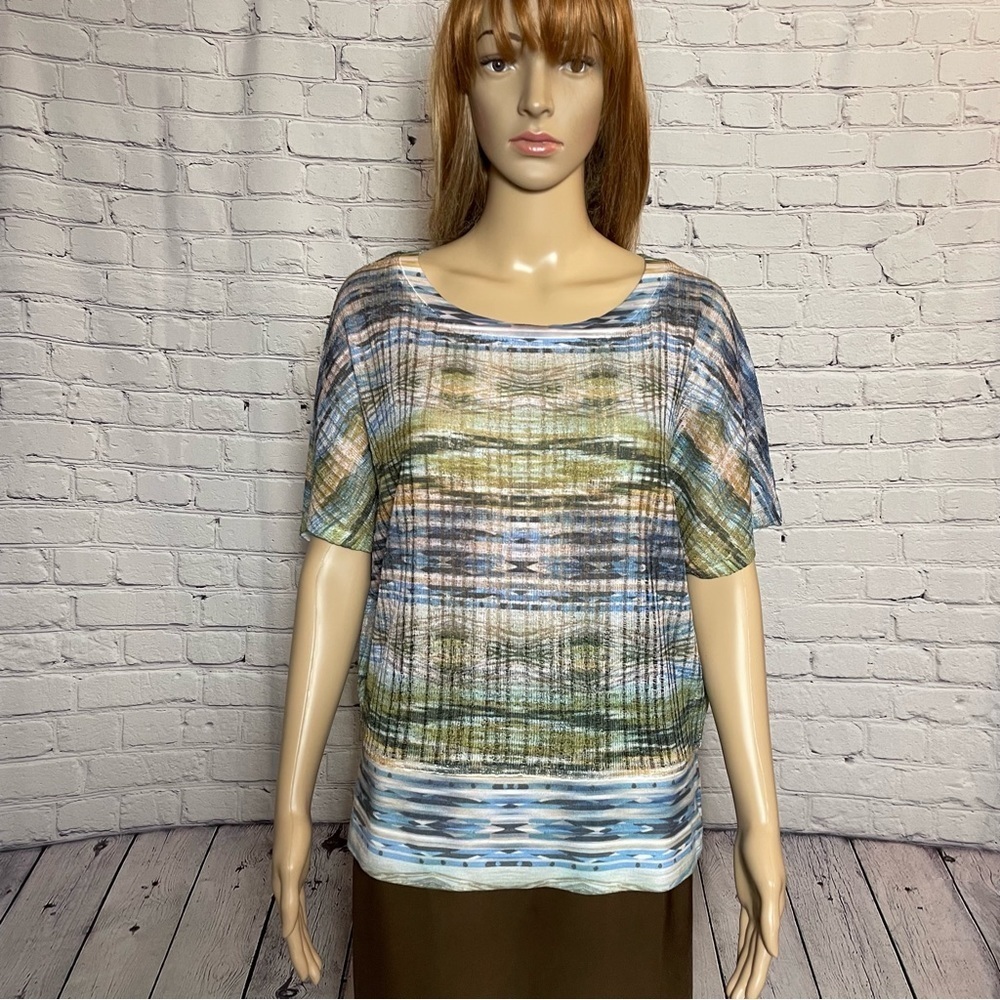 Chico's Blue Green Lightweight Dolman Sleeve Knit Top Size 2 US L